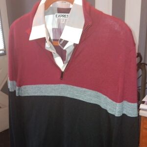 Express Men's Zip-Up Sweater - Burgundy, Gray, Black